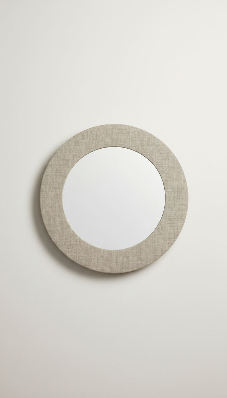 Round loft linen framed mirror